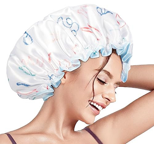 Aquior Shower Caps, Reusable Shower Cap for Women, Double Layer Waterproof Hair Cap, Large Size for All Hair Lengths (white)
