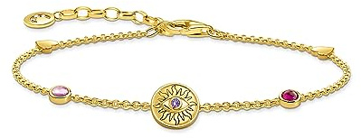 THOMAS SABO Armband mit symbolischer Sonne, bunten Steinen und Herzen vergoldet 750 Gelbgold Vergoldung, 925 Sterlingsilber