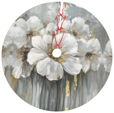 Weihnachtsbaumrock, 121,9 cm, weißer Lilienstrauß, bedruckt, Weihnachtsbaumschmuck, Bauernhaus, Weihnachtsbaummatte für Weihnachten, Neujahr, Urlaub, Innen- und Außendekoration