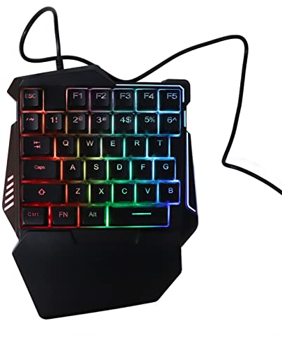RGB-Gaming-Tastatur mit Hintergrundbeleuchtung, Einhändig, Geräuschlose Tasten, 35 Tasten, Ergonomisches Design mit Handgelenkauflage und RGB-Hintergrundbeleuchtung für