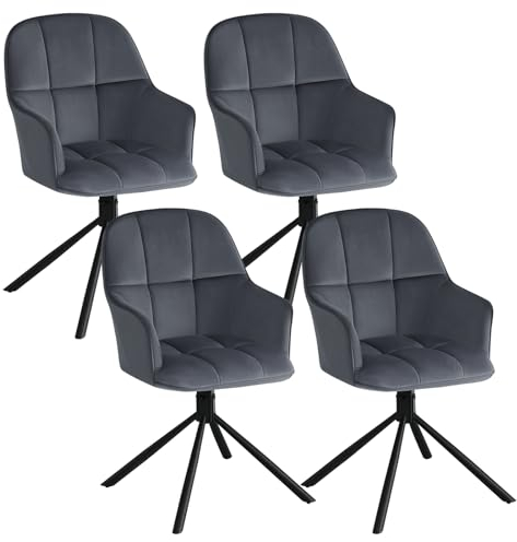 Lestarain 4er Set Esszimmerstühle drehbar, Stuhl Esszimmer, Drehstuhl, Küchenstuhl mit Armlehnen Rückenlehne, Wohnzimmerstuhl, Polsterstuhl, Sessel, Metallbeine, Samt, Dunkelgrau, LCNI126001-1