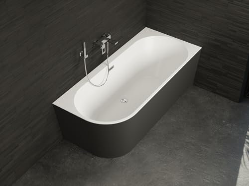 SPALINA CAPRI 160 DROITE Noire - Bañera semi-exenta mural negra L. 160 x l. 76 cm