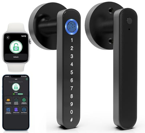 Eseesmart Smart Lock - Fingerprint Door Lock with Handle, 5-in-1 Smart Door Lock with Keypad Fingerprint Bluetooth APP Key, Digital Electronic Door Lever Lock for Home Office Bedroom