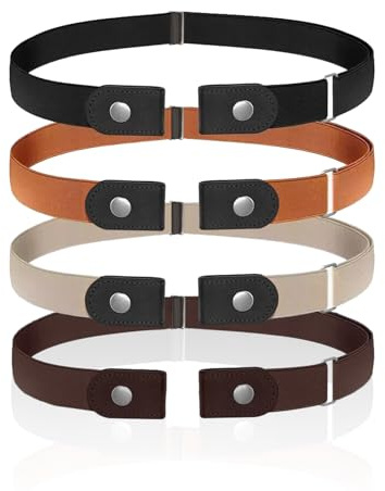Pack of 4 Kids Belt No Buckle Belt Adjustable Stretch Belts with Leather Elastic Waist Belts Durable for Boys Grils