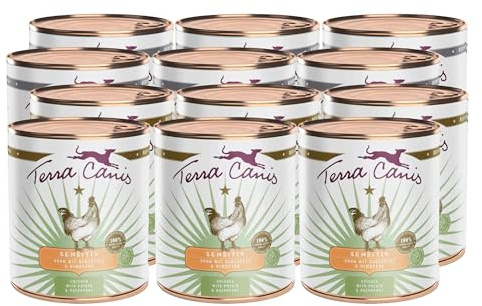 Terra Canis Kyckling, potatis och hallon – känslig våt mat I premium hundmat för matsmältningskänsliga hundar I allergenfri, spannmålsfattig och lättsmält (12 x 800 g)