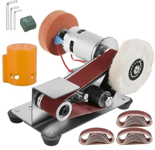 Mini Levigatrice a Banda, Smerigliatrice a Nastro Elettrico a 15 Gradi Affilatrice di Lucidatura Coltello Elettrico a 7 Velocità Regolabili Spina UE