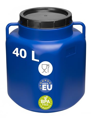 Garronda 40 litros Barril Cuadrado BPA-Libre y Barril para Piensos Boca Ancha Depósito de Agua con Tapa para Sauerkraut y Salmuera para Carne tonel para Agua de Lluvia GD-0088, Azul