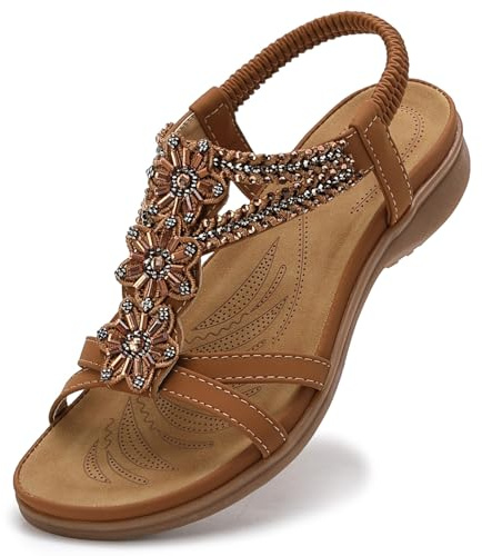 Littleplum Sandales Plats Femme Été Plates Confortable Chaussures de Plage, Marron, 40 EU