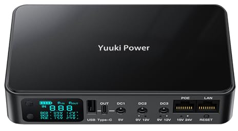 Yuuki Power Mini UPS for Router BT Hub 18000mAh(56Wh) DC 12V/9V⎓2A USB 5V⎓3.6A UPS Power Supply UK