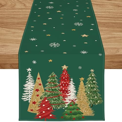 ZWJD Bordslöpare jul 40 x 240 cm bordslöpare grön modern julbordslöpare julgranar snöflingor festlig juldekoration bord för vinter, semester, matsal och vardagsrum