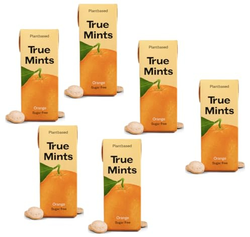 True® Mints | Caramelos de naranja sin azúcar | Caramelos pequeños con sabor a naranja | Caja de pastillas de naranja - 6 x 13 g