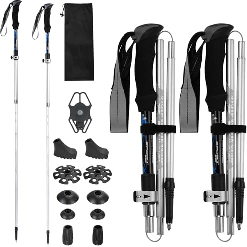 Noosverl Lot de 2 bâtons de randonnée pour homme et femme - Bâtons de marche nordique - En aluminium - Pliable - Léger - 110-125 cm - Pour l'alpinisme, la randonnée, le ski, le trekking