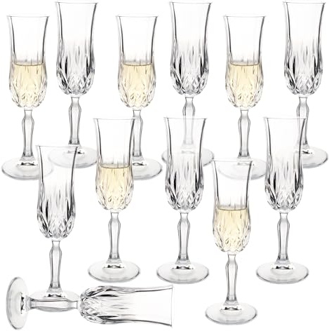 YARYOUNG Champagne Glasses Set of 12, 4.4Oz Premium Stemmed Vintage Champagne Glasses, Crystal Clear Goblet Glassware for Wine, Whiskey, Liqueur, Perfect for Valentine’s Day/Wedding/Anniversary