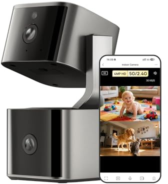 Dual Lens Security Indoor Camera 5G/2.4G WiFi, 2K+2K Pet Smart Camera with Pan Tilt for Home, Baby Monitor, AI Tracking, Motion Detection, Color Night Vision, 2-Way Talk, No Dead Zone, 355° View