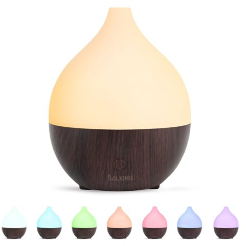 SALKING Diffusore di Oli Essenziali 100ml, Vaporizzatore Oli Essenziali con 8 Colori LED, Profumatore per Ambienti a Ultrasuoni Senza BPA, per Casa e Ufficio, Effetto Legno Nero