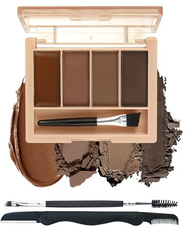 Eyebrow Powder Makeup Kit, 4 Colors Waterproof Long-Lasting Eye Brow Powder | Cream Natural Eyebrow Filler Contour Palette,Thanksgiving Professional Sculpt Full Eye Brow for Women Girl with Brush & Razor