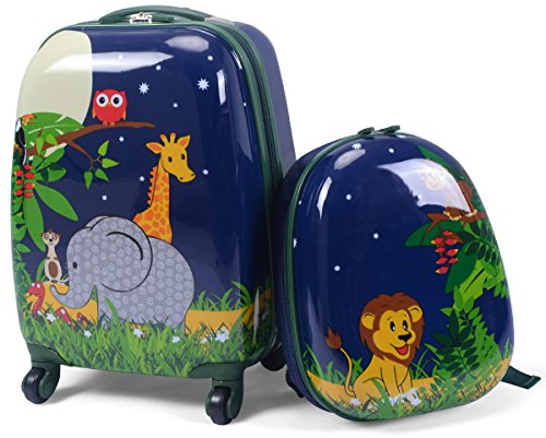 COSTWAY 2tlg Kinderkoffer + Rucksack, Kindertrolley aus Kunststoff, Kindergepäck, Kinder Kofferset Handgepäck Reisegepäck Hartschalenkoffer für Jungen und Mädchen (Elefant, 12+16)