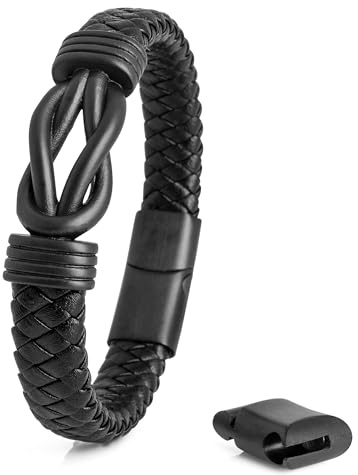 Akitsune Serpent läderarmband med magnetisk stängning – armsmycken kvinnor män rostfritt stål armband, 18 centimeters, Läder