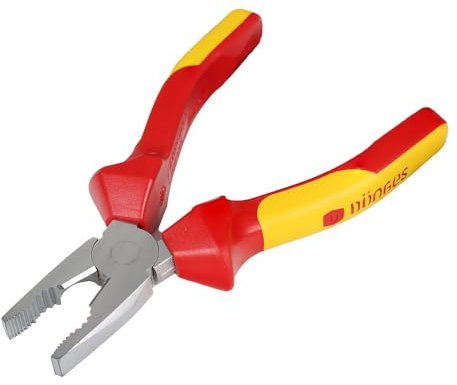 Dönges Pince universelle 180 mm isolée VDE | DIN ISO 5746 | Fabriquée en Allemagne | Pour fils souples et durs | Couleur : rouge/jaune | Pince coupante latérale, pince d'électricien