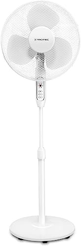 TROTEC Standventilator TVE 25 S, geräuscharmer Ventilator, 40 Watt, 3 Gebläsestufen, 80°-Oszillation, stufenlos höhenverstellbar bis 130 cm, Timer-Funktion, Fernbedienung