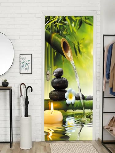 FLFK Adesivi per porte Stacca e attacca - Paesaggio verde di bambù Carta da parati autoadesiva per pareti e porte poster per la camera da letto e il soggiorno 77x200cm