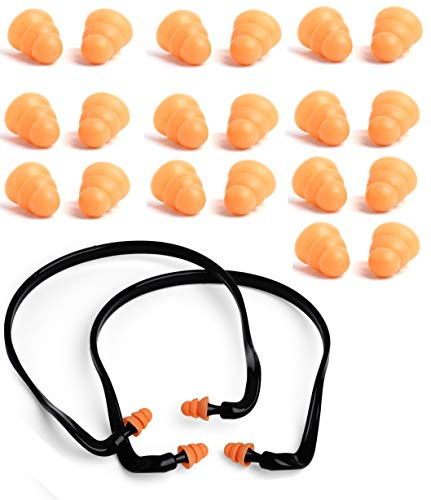 2 Banded Ear Plugs with 10 Pairs of Replacement Pods - Reusable Shooters Ear Protection for Mowing Shooting Construction Hunting - Washable Gun Range Hearing Protection Ear Plugs for Noise Reduction