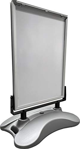 Premium Plakatständer A1 - Auf Rollen, befüllbar, schwenkbar, extrem standfest, Wetterfester High Quality Kundestopper in Silber, Werbeaufsteller für die professioenelle Präsentation