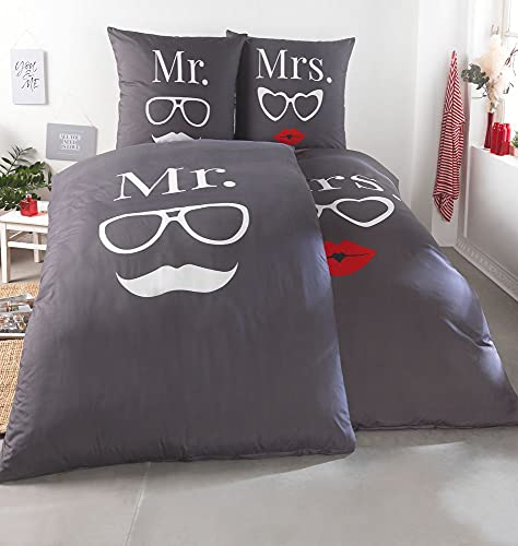 Kuscheli® 4-teilig Partner Bettwäsche 135x200 mit 80x80 Kissenbezug | ÖkoTex Zertifiziert | seidig weich, Mikrofaser Bettwäsche für Paare, Farbe:D03, Größe:135x200 + 80x80