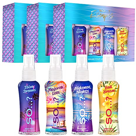 So…? Summer Escapes Coffret Cadeau Brume Corporelle Parfumée Pour Femme (4x50ml) Lot de 3