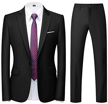 KUDORO Costume Homme 2 pièces Slim Fit Smoking Simple Poitrine à Un Bouton, Men Suits 2 Piece Noir pour Mariage Business Fête Confort Elégant Blazer Veste et Pantalon(Noir,L)