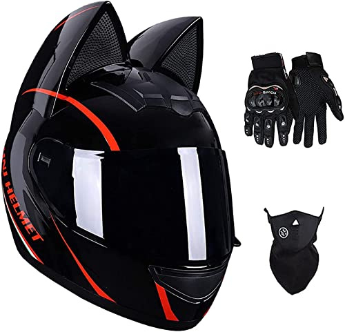 Casque De Moto Intégral Pour Femme Casque De Moto Modulaire Avec Oreilles De Chat Homologué ECE Casques Modulables Avec Visière Pour Vélo De Rue Scooter Motocross H,S=55-56CM