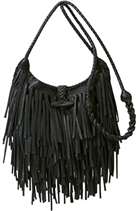 Sac à bandoulière à franges pour femme - Style hippie bohème - En cuir - Style vintage - Style western - Cowgirl - Tenue de concert, noir, taille unique