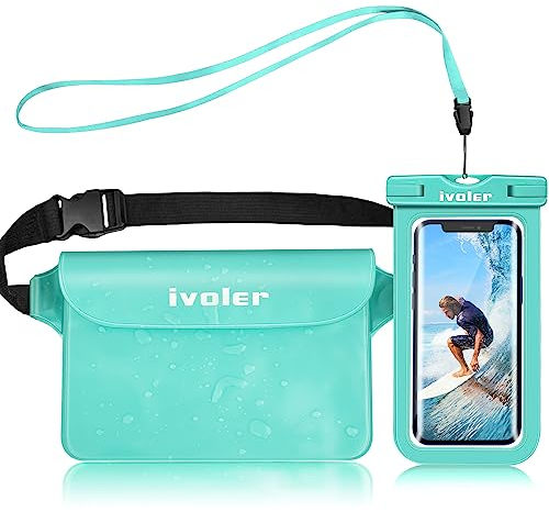 ivoler wasserdichte Tasche Beutel Bauchtasche Schutzhülle mit wasserdichte Handyhülle, Universal Strand-Tasche mit Handytasche Wasserdicht für Wassersport, Strand, Schwimmen, Bootfahren-Grüne