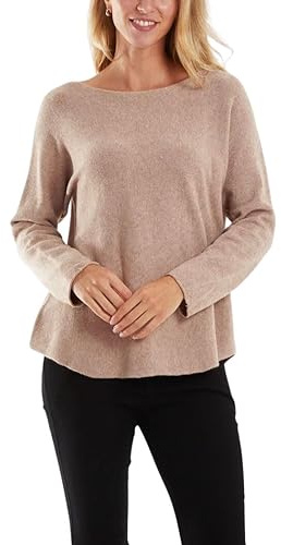 STAR FASHION Ladies Round Neck Soft Knit Jumper Womens Crew Neck Winter Wear Long Sleeve Fine Knitted Jumper Sweater Casual Pullover Top UK One Size Fits All 8-16 Mocha
