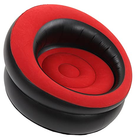 Inflatable Sofa Chair, Flocking Air Sofa, Blow Up Couches Inflatable Lounge Chair for Living Room Bedroom Reading Room Office Balcony Camping Travel (Red)