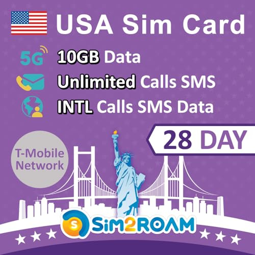 USA Ultra SIM-kort 28 dagar | 10 GB 5G/4G data | Obegränsat inhemskt samtal och SMS + från USA till 90+ INTL-destinationer | Internationella samtalskredit och roamingkredit