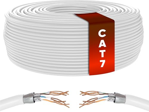 Mr. Tronic Bulk Cat 7 Ethernet-kabel 50 m, Bulk ren koppar LAN-nätverkskabel för internet snabbt och pålitligt - Cat7-kopparbulkkabel, 10 Gbps internetkabel 600 MHz SFTP (50 meter, vit)