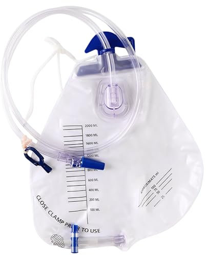Sacca di drenaggio delle urine, 2000 ml con valvola anti-reflusso, drenaggio da 121,9 cm, clip e gancio per appendere (1 confezione)