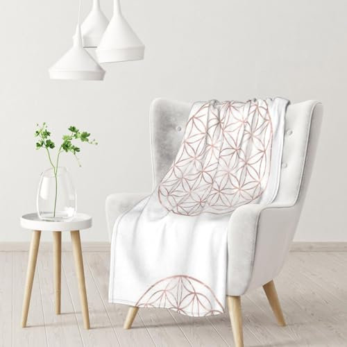 Decke, warme Flanelldecke/Decke, Bettüberwurf für Sofa, Büro, 102 x 76 cm,Mandala-Roségold-Blume des Lebens