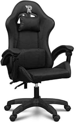 Ranqer Apollo Silla Gaming Ergonómica con Respaldo Ajustable, Apoyabrazos, Cojines Lumbar y Cervical, Cuero Sintético Negro, Giratoria 360°, Diseño Moderno y Cómodo para Jugadores, Negro