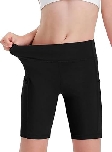 Haloumoning - Leggings cortas para niñas, mallas de verano, ciclistas, delgadas, pantalones cortos deportivos, opacos, pantalones debajo del vestido, Negro , 140