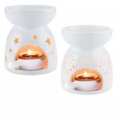 2 Pack Ceramic Tealight Candle Holder Oil Burner, Essential Oil Burners,Lovely Aromatherapy Aroma Burner Ceramic Lamp Diffuser Candle Tealight Holder Home Bedroom Decor
