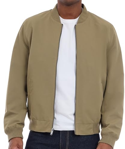 Michael Kors Men's Lightweight Bomber Jacket, Wind and Water Resistant, Safari, Large