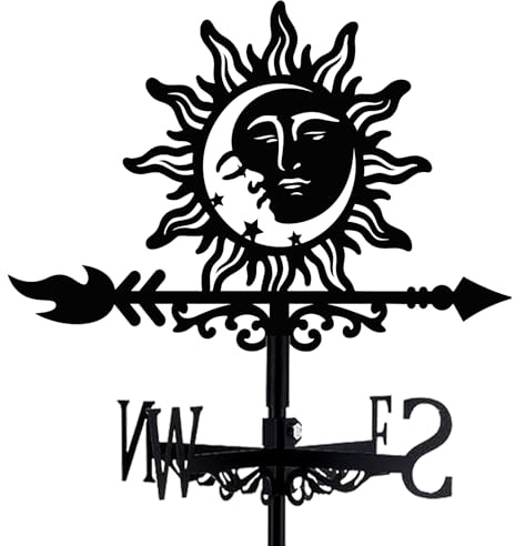 beinkmake Sun and Moon Face Weathervane Metal Wind Vane Arrow Weathercock Garden Decoration Wind Direction Indicator Stake Roof Mount Ornament for Farmhouse Yard Outdoor