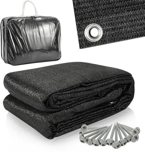 Ansobea Tappeto per Tenda da Campeggio ‎Nero, Tappeto da Campeggio per Tenda, Camper, in HDPE, Tappeto per Tende da Sole con 12 Fori, 13 picchetti e Borsa per Il Trasporto, 250x550cm