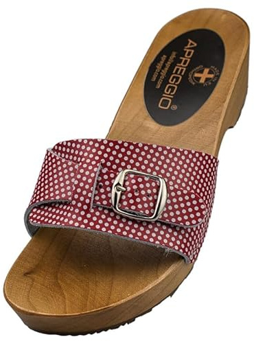 APREGGIO Sabots Femme Bois et Cuir – Sandales à Talon – Mules Confort Anatomique – Chaussures d’Été Femme - 36/41 EU