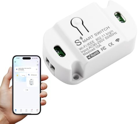 1PC Interruptor inteligente de Luz, Interruptor WIFI Mini, Interruptor Inteligente Wifi, Interruptor Inteligente Alexa, App Tuya/Smart Life, Control Voz/Temporizador, Compatible Alexa y Google Home