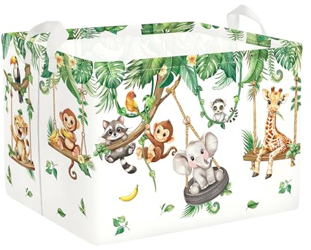 Clastyle Ceste Biancheria Bambini Animale Pianta Cestino Giocattoli Vestiti per Ragazzo Ragazza Cestino Portaoggetti per Bagno Cameretta Bucato, Giraffa Scimmia Elefante, 40x30x30 cm