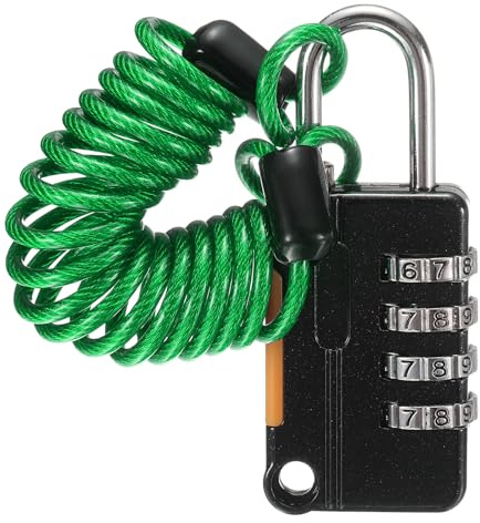sourcing map Kombinationsschloss für Gepäck, 4-stelliges Zahlenschloss mit flexiblem grünem Kabel (90 cm), Reiseschloss für Fitnessstudio, Akten, Schrank, Koffer, Rucksack