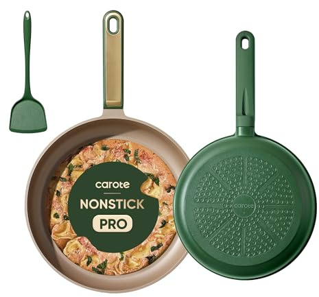 CAROTE 9.5'' and 11'' Nonstick Frying Pans Skillet, NonStick Fry Pan Egg Pan Omelet Pans,Healthy & PFOA Free, Induction-Compatible, Dishwasher Safe & Includes Silicone Spatula，Green